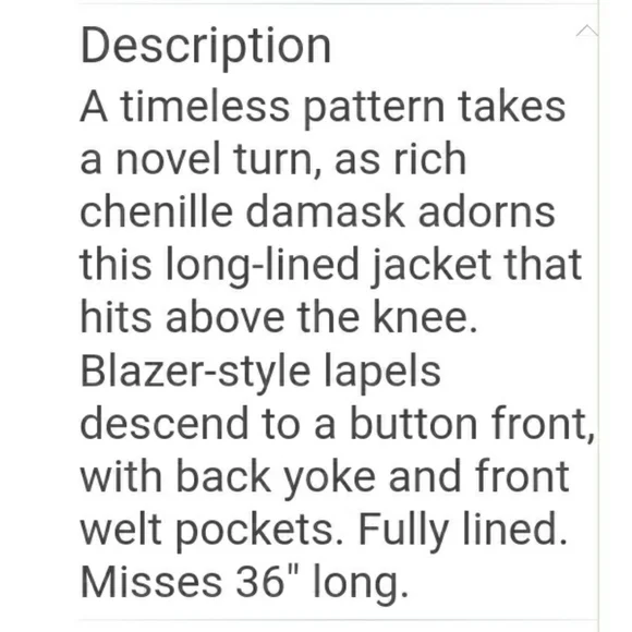 Soft Surroundings Coat Black Chenille Damask PS